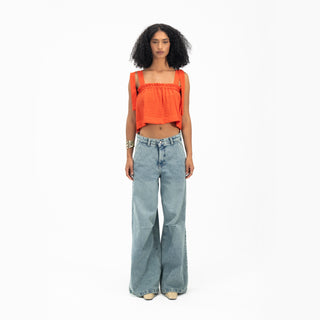Cropped Blouse With Ribbon Straps