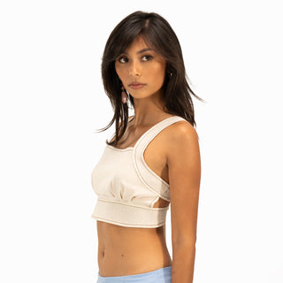 Square Neck Linen Crop Top