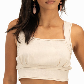 Square Neck Linen Crop Top
