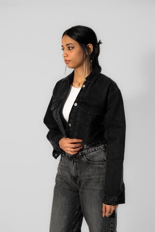 Cropped Black Denim Jacket