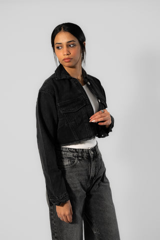 Cropped Black Denim Jacket
