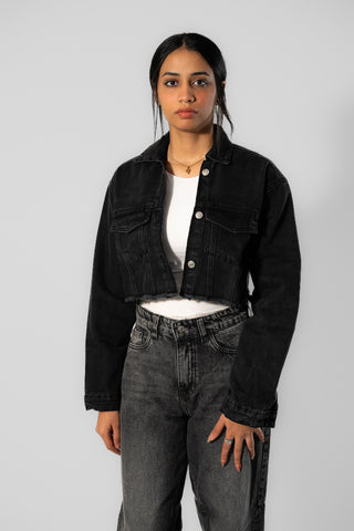 Cropped Black Denim Jacket