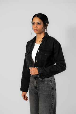 Cropped Black Denim Jacket
