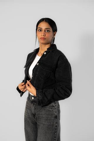Cropped Black Denim Jacket