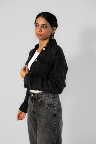 Cropped Black Denim Jacket