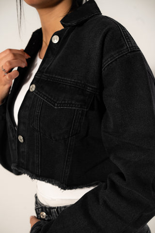 Cropped Black Denim Jacket