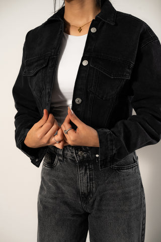 Cropped Black Denim Jacket