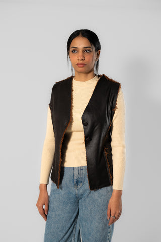 Leather Vest with Hanging Fur