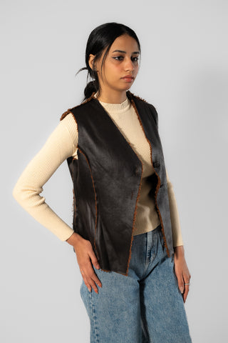 Leather Vest with Hanging Fur