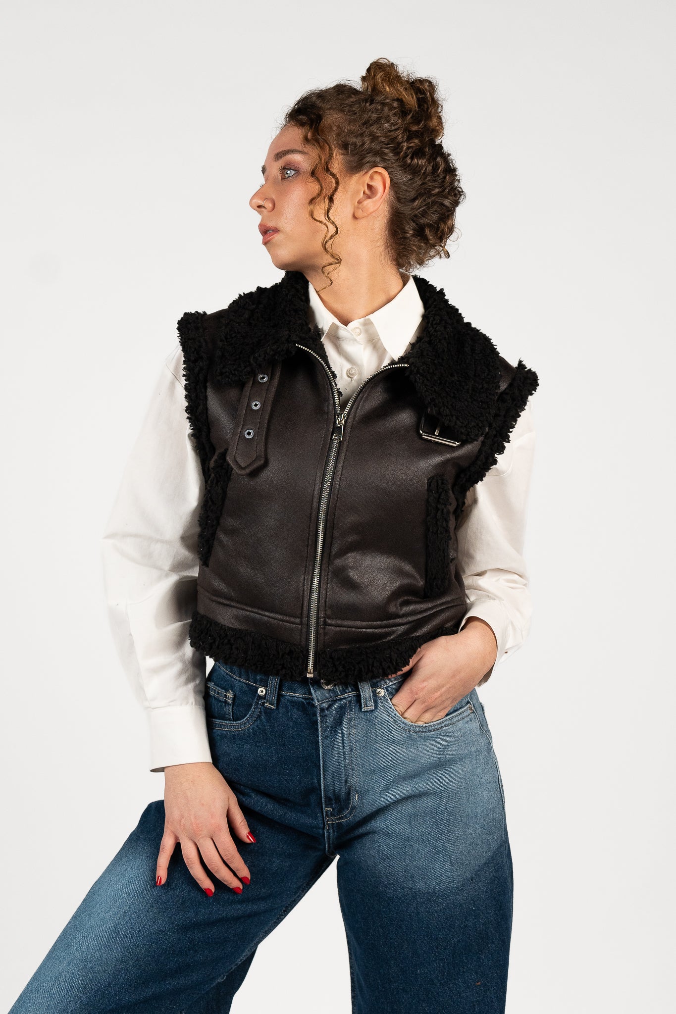 Leather Vest with Fur